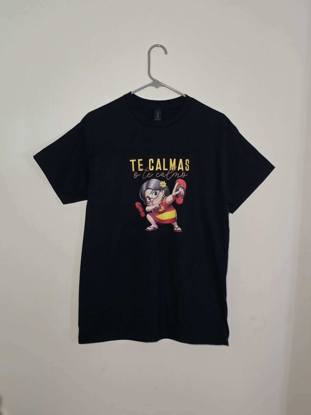 Unisex Graphic Black Tee with Yellow & Red Cartoon Print